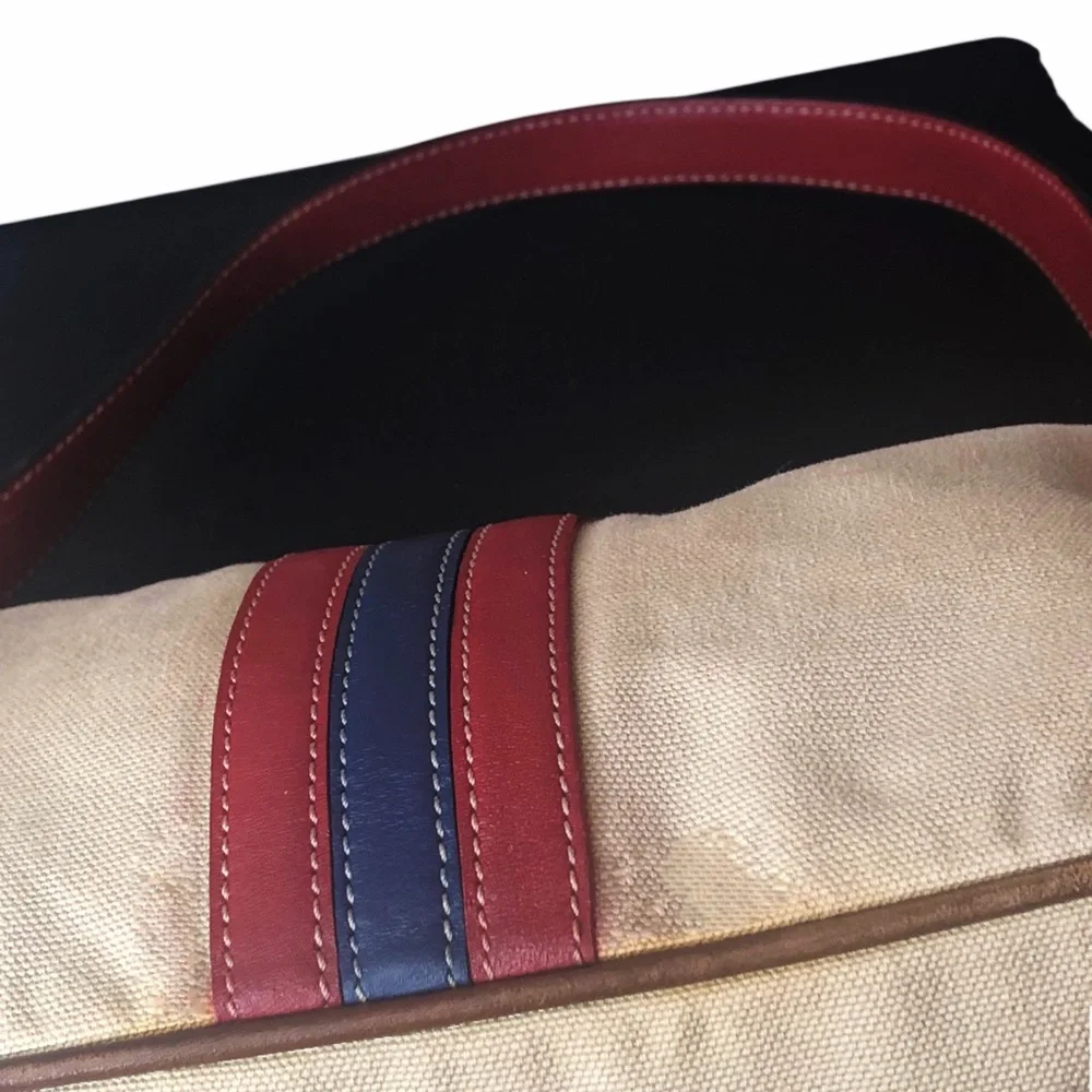COACH Soho Hampton Canvas Stripe Mini Shoulder Bag with Exterior Zip Pocket